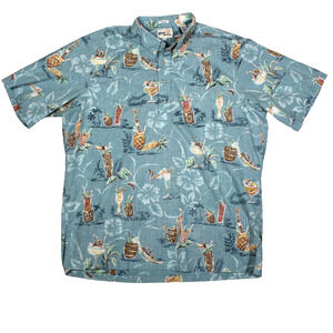 Reyn Spooner Hawaiian Shirt Men XL Blue Tiki Limited Coastal Weekend Watersports